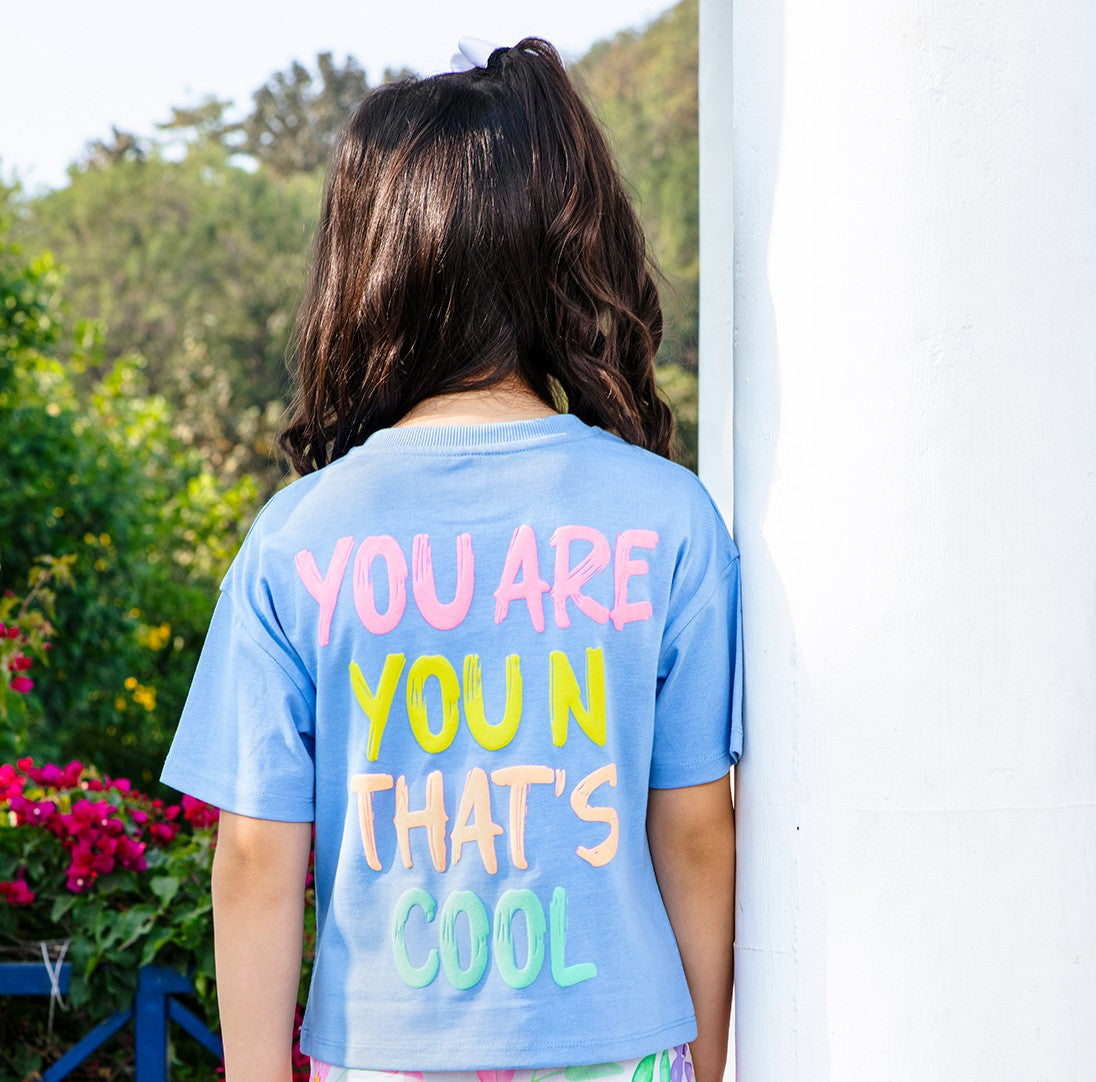 Girls Cotton Graphic Knit Boxy Fit Half Sleeve Top