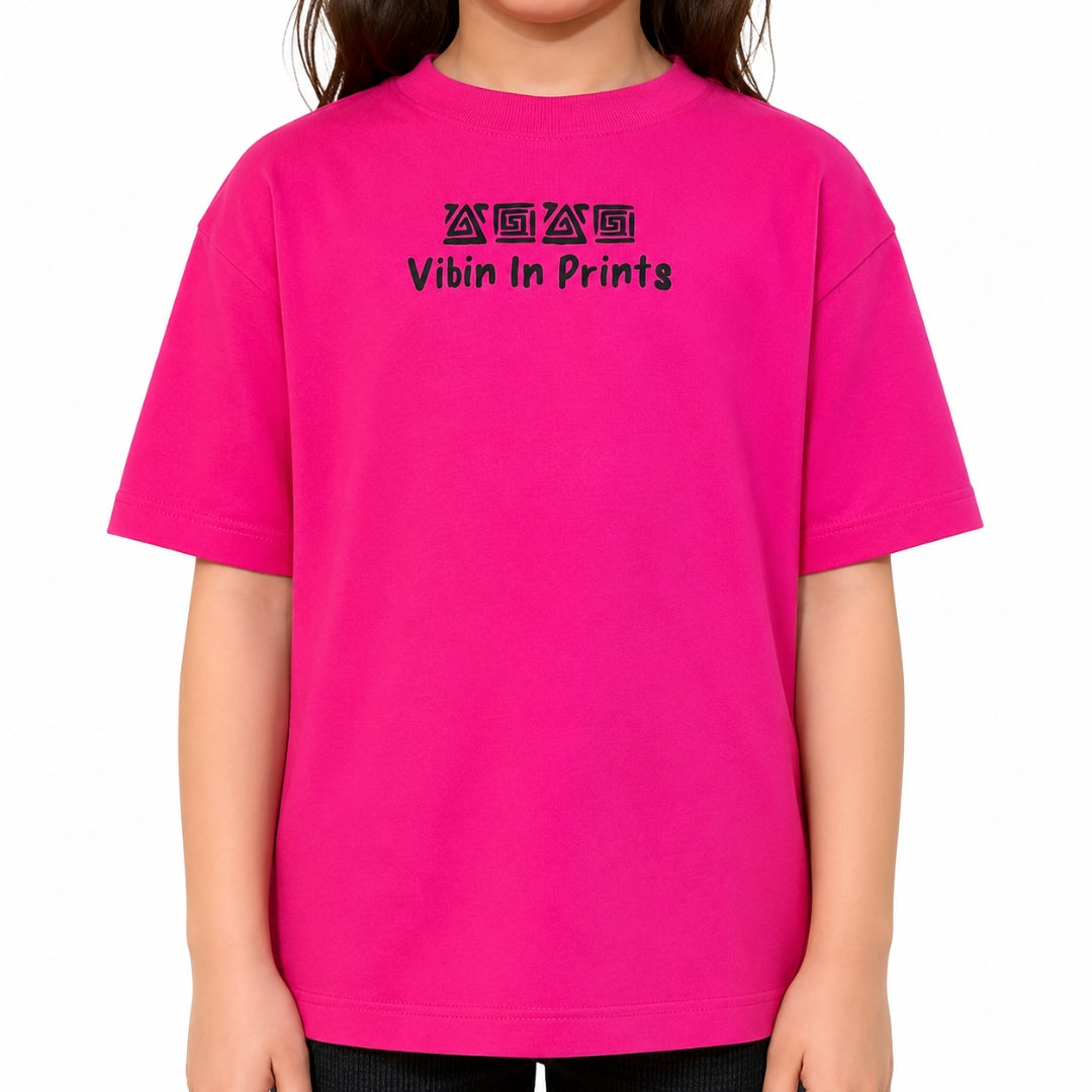 Poppy Pink Graphic Knit Half-Sleeve Top for Girls