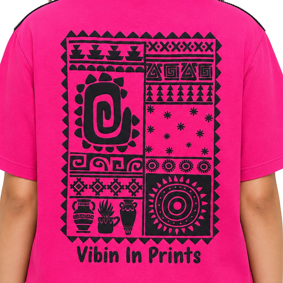 Poppy Pink Graphic Knit Half-Sleeve Top for Girls