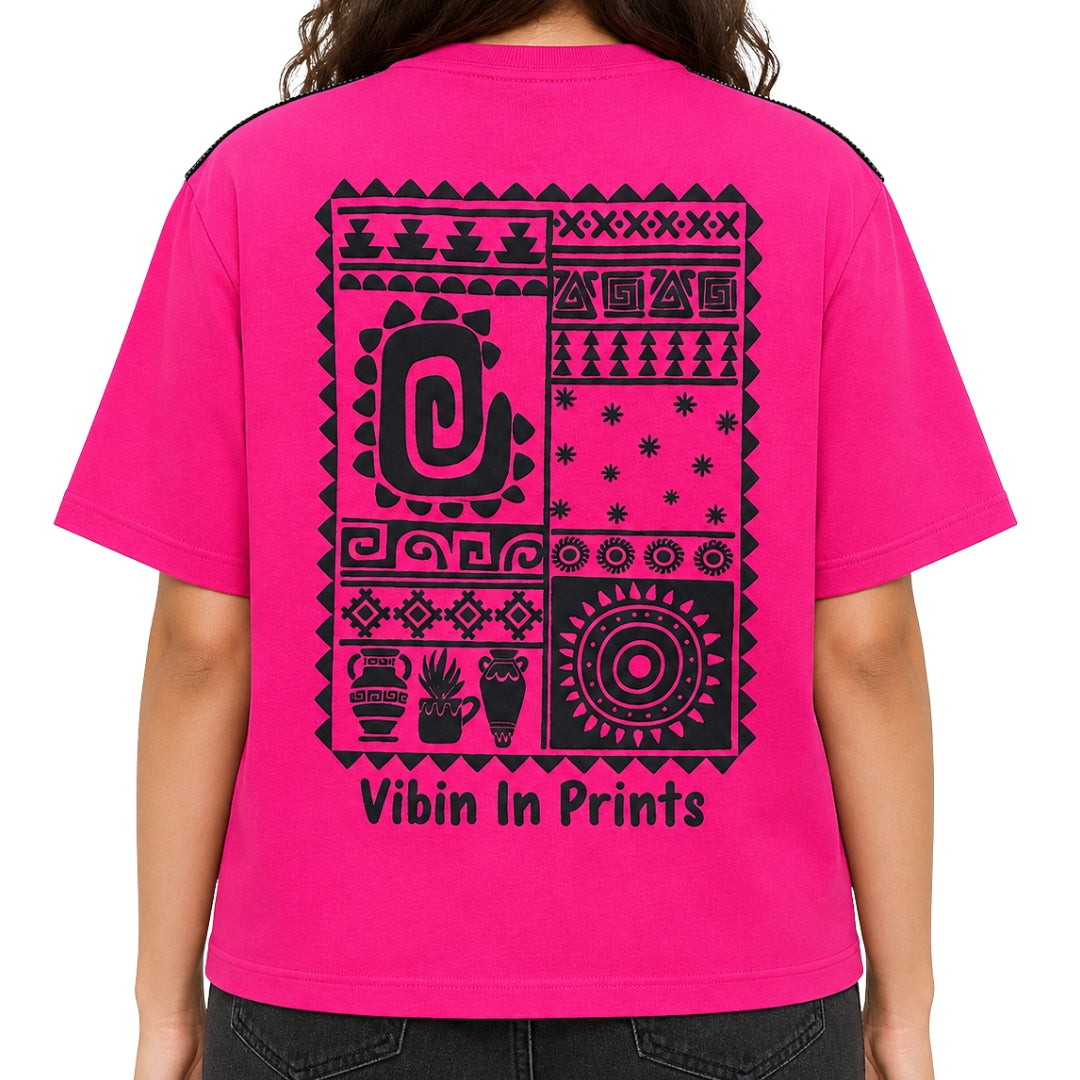Poppy Pink Graphic Knit Half-Sleeve Top for Girls