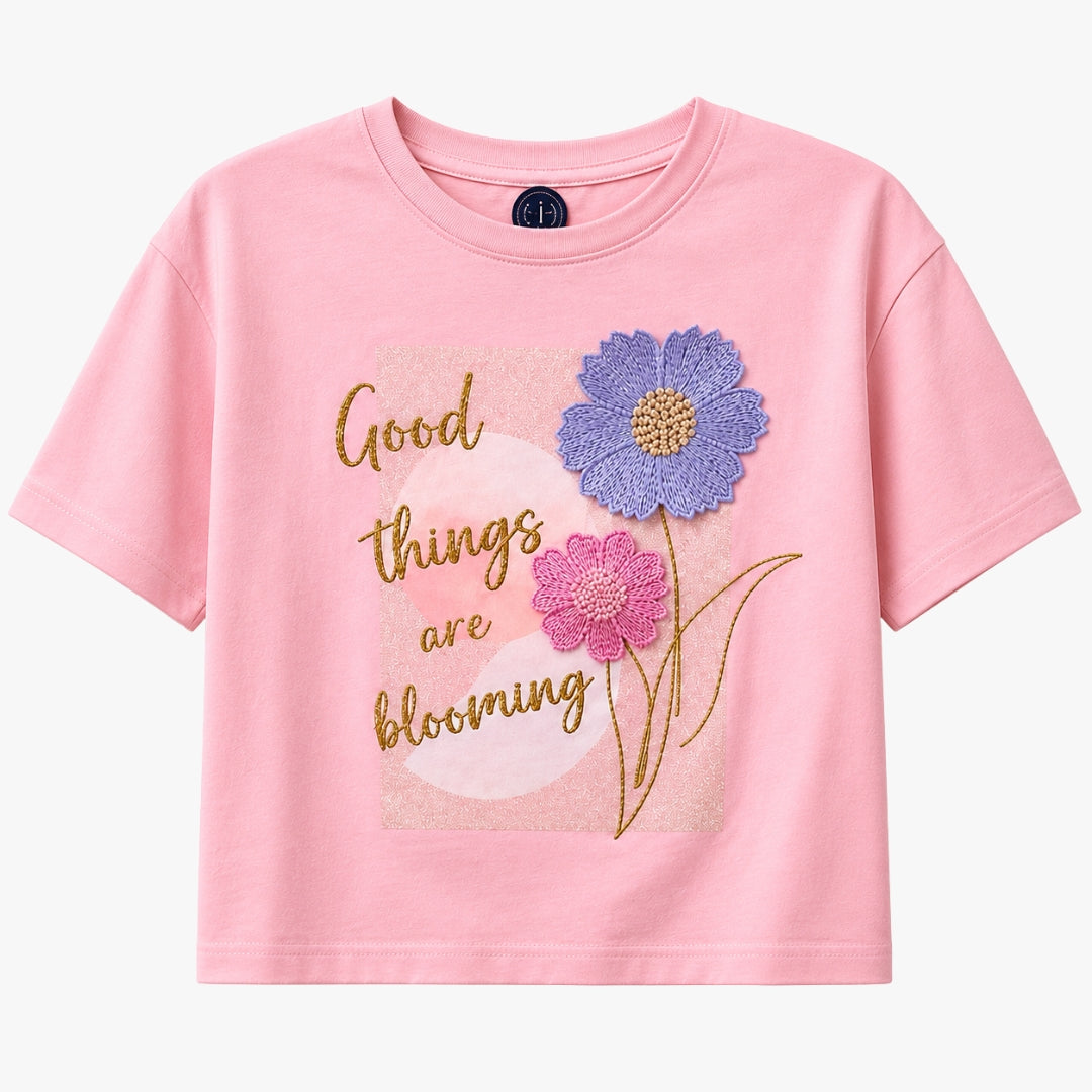 Girls Soft Pink Embellished Cotton Knit Top