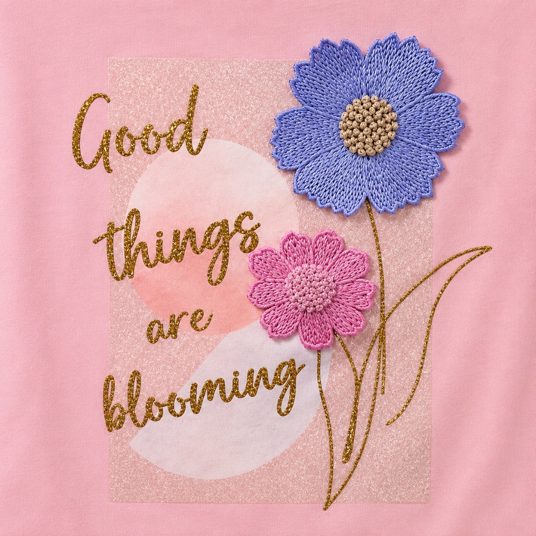 Girls Soft Pink Embellished Cotton Knit Top