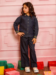 Girls Washed Denim Full Sleeve Boxy Fit Top