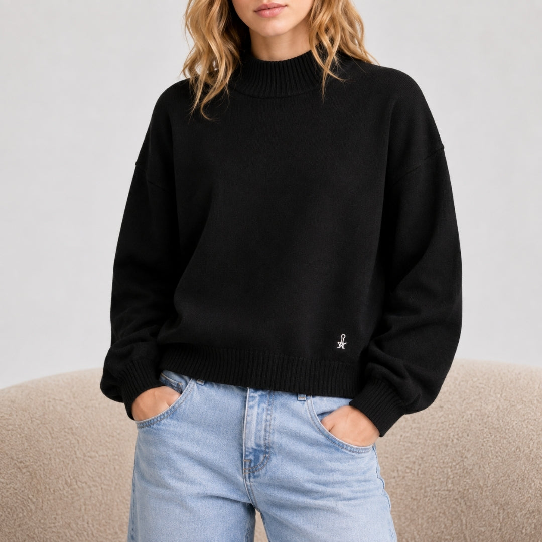 Vitamins Girls High Neck Flat Knit Top Black