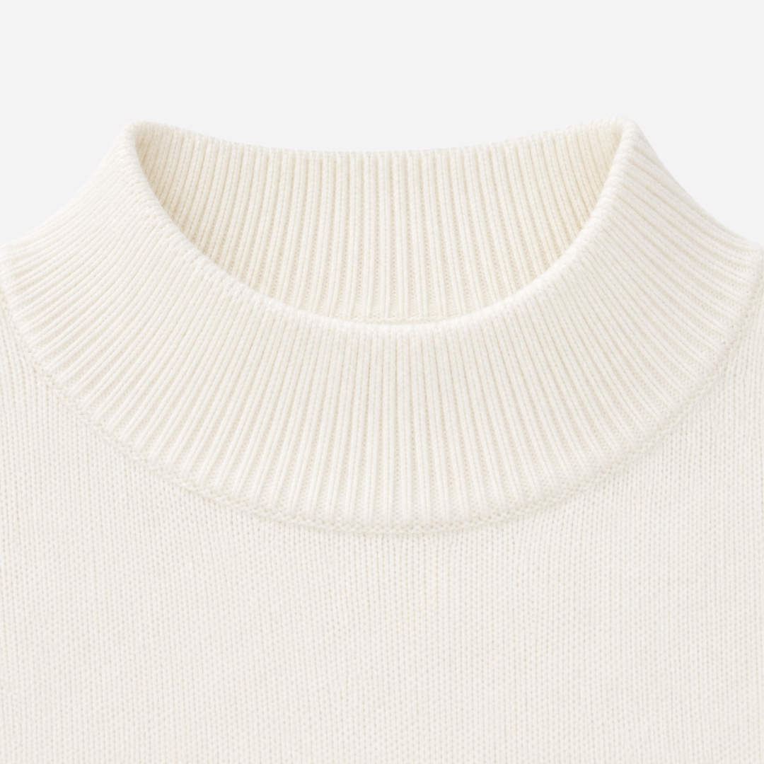 Girls Off White Viscose Nylon High Neck Balloon Sleeve Top