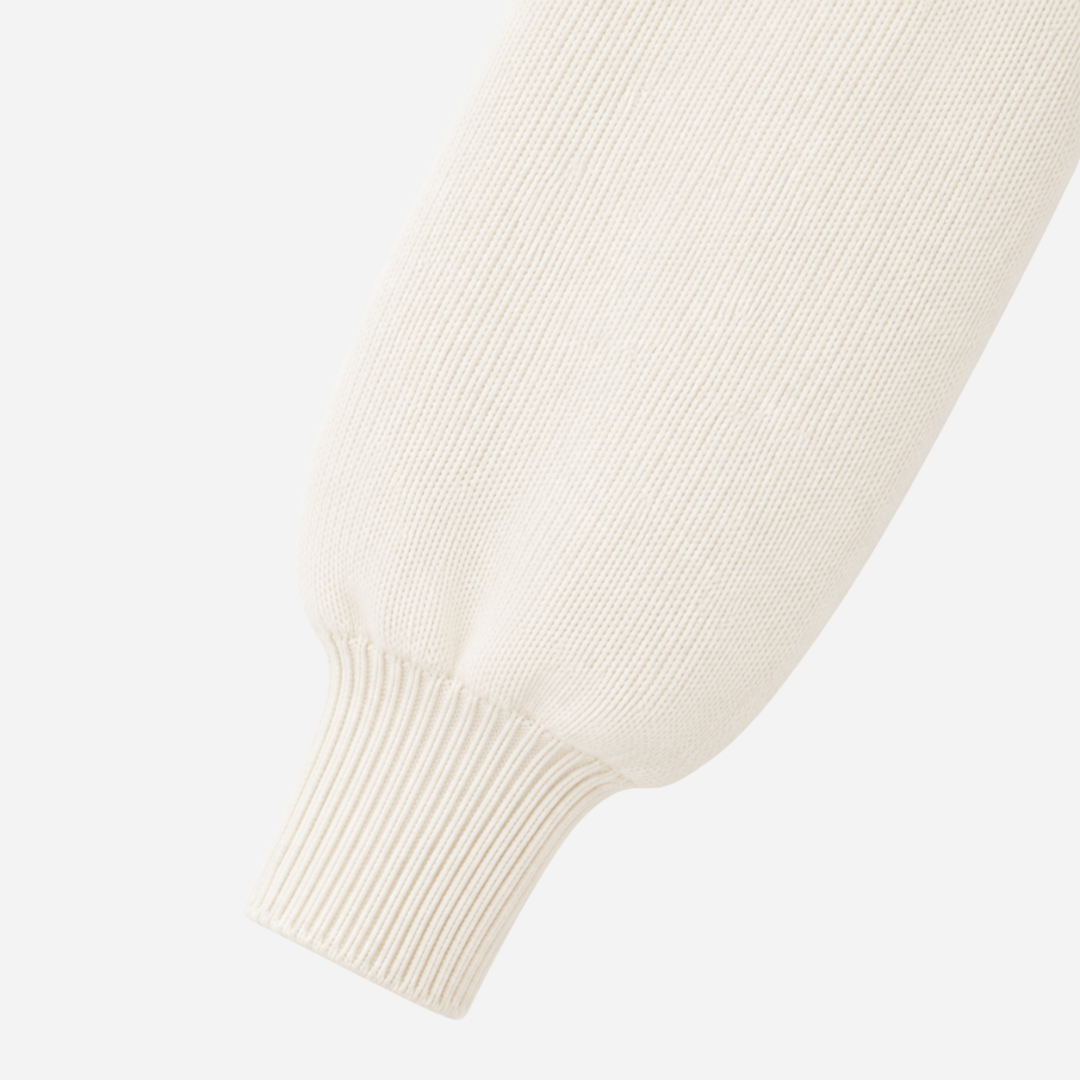 Girls Off White Viscose Nylon High Neck Balloon Sleeve Top