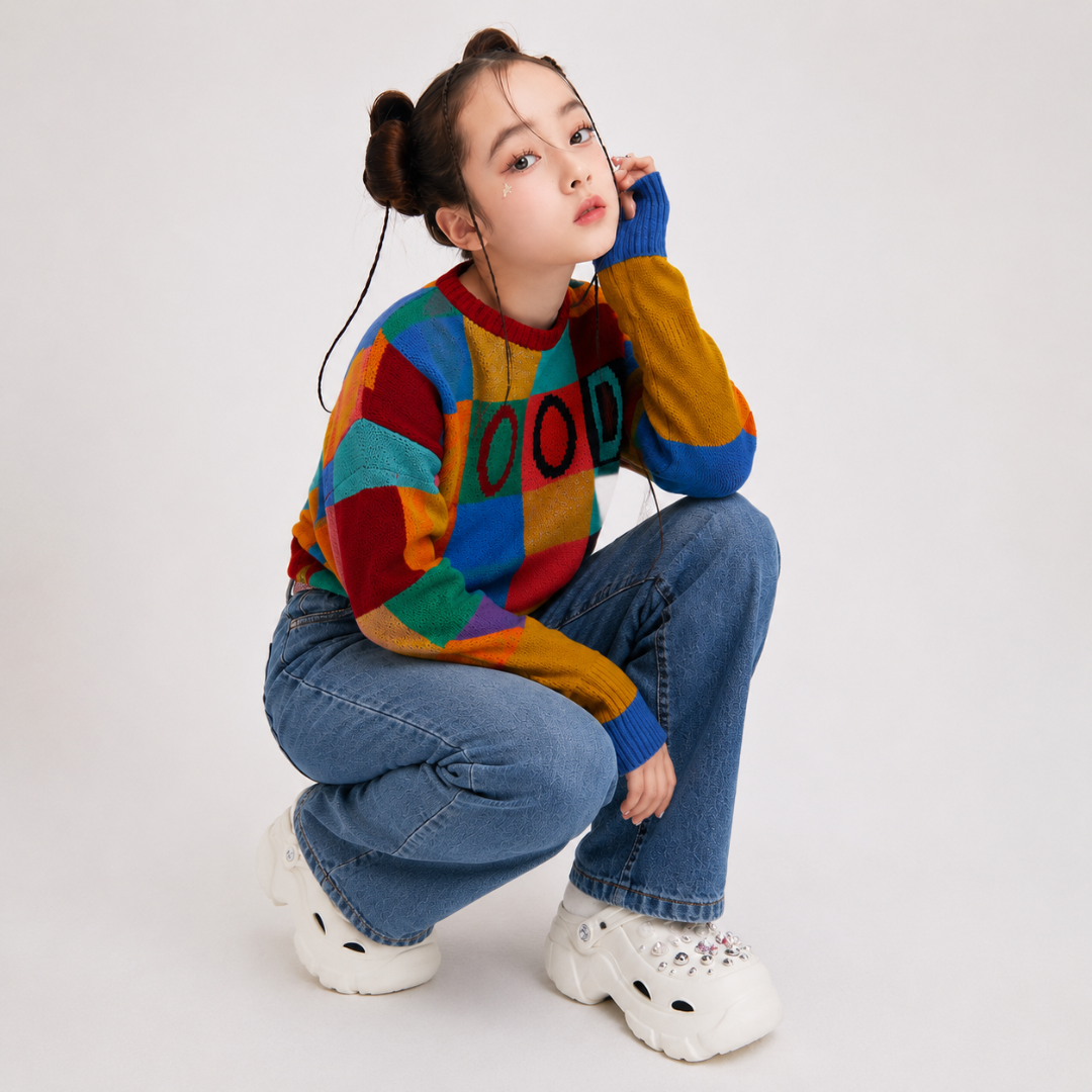 Vitamins Girls Checks Sweater Gold Fusion