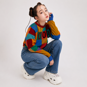 Vitamins Girls Checks Sweater Gold Fusion