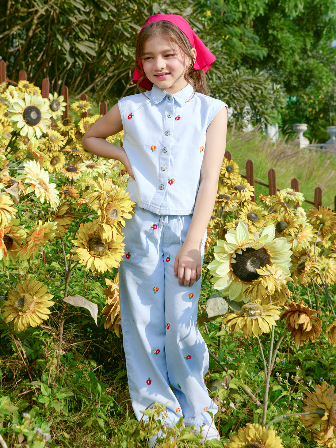 Girls Embroidered Denim Casual Trousers