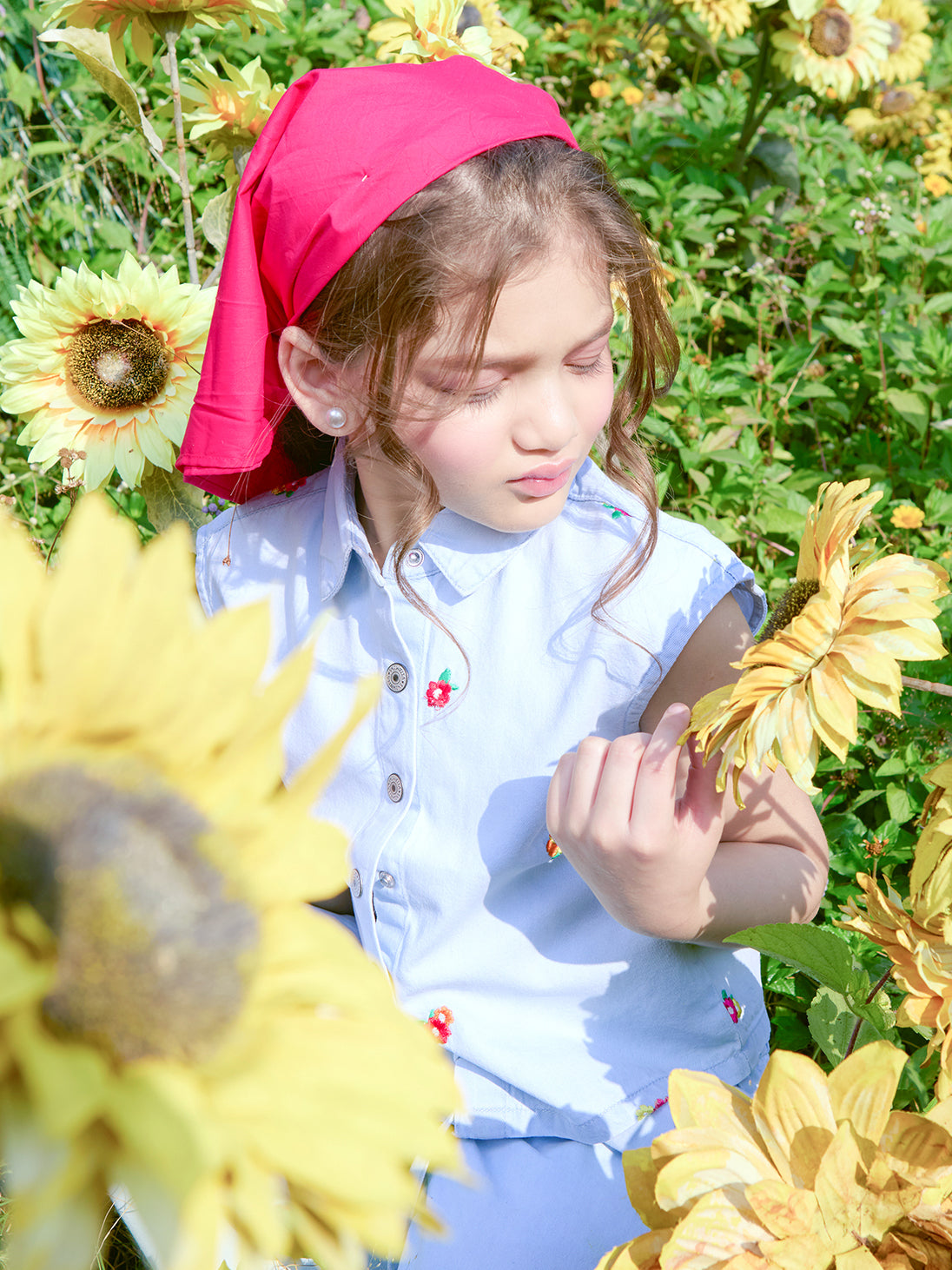 Girls Embroidered Denim Sleeveless Regular Fit Cord Set