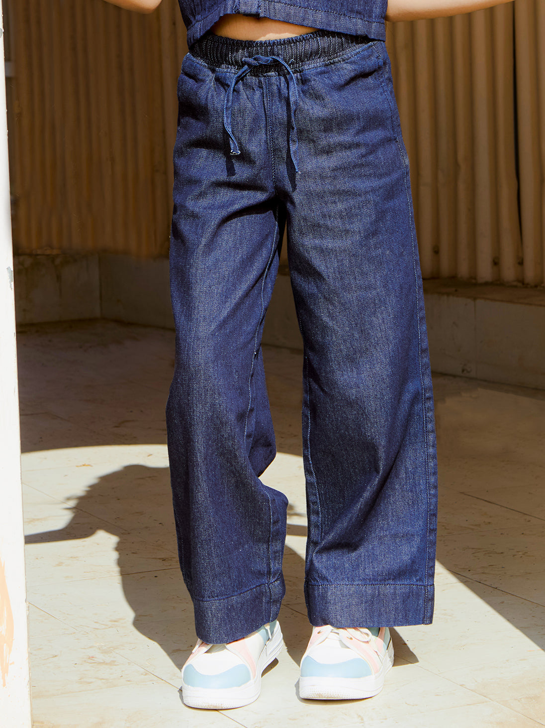 Girls Embroidered Denim Regular Fit Casual Cord Set