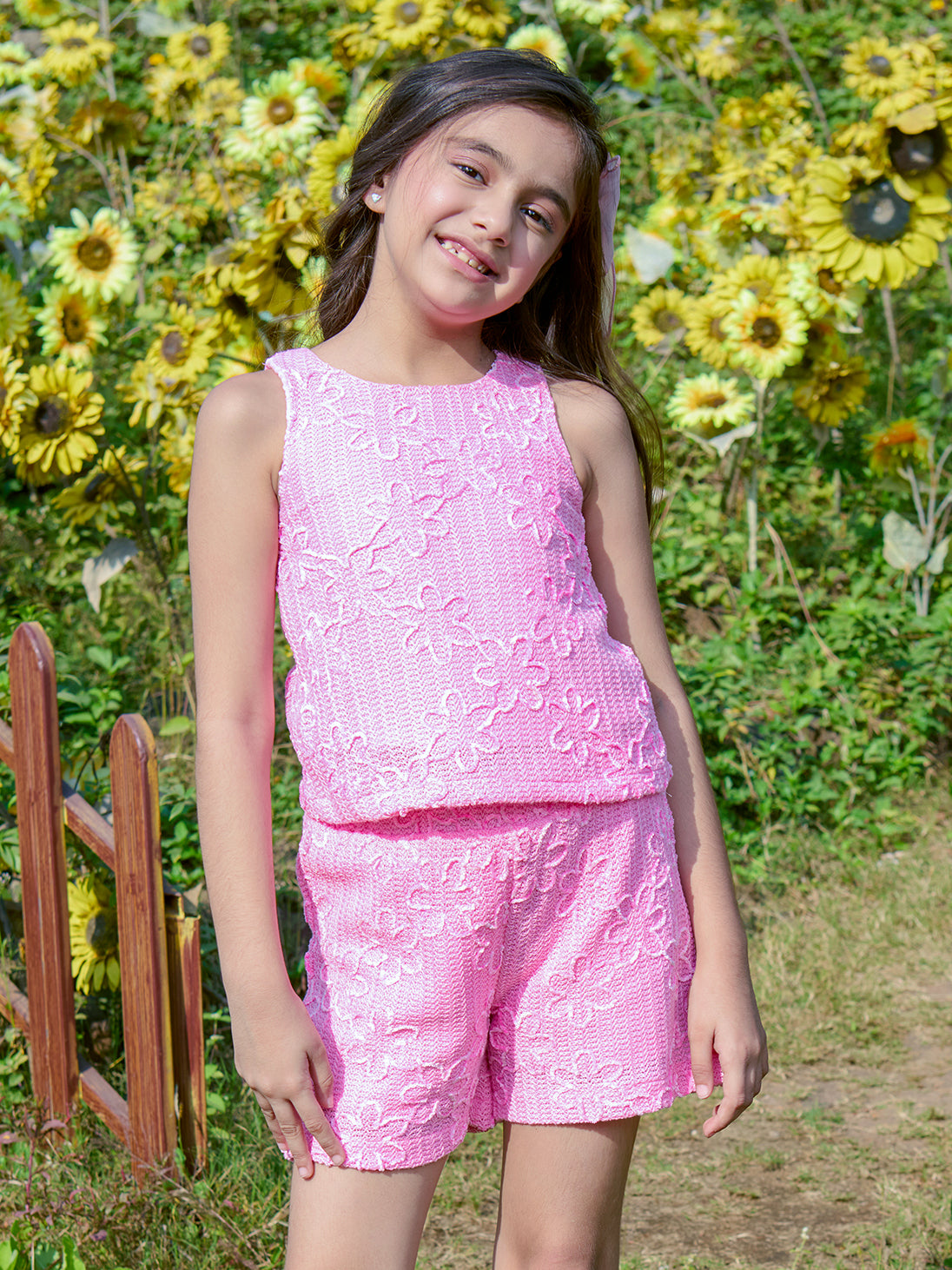 Girls Pink Embroidered Woven Regular Fit Shorts