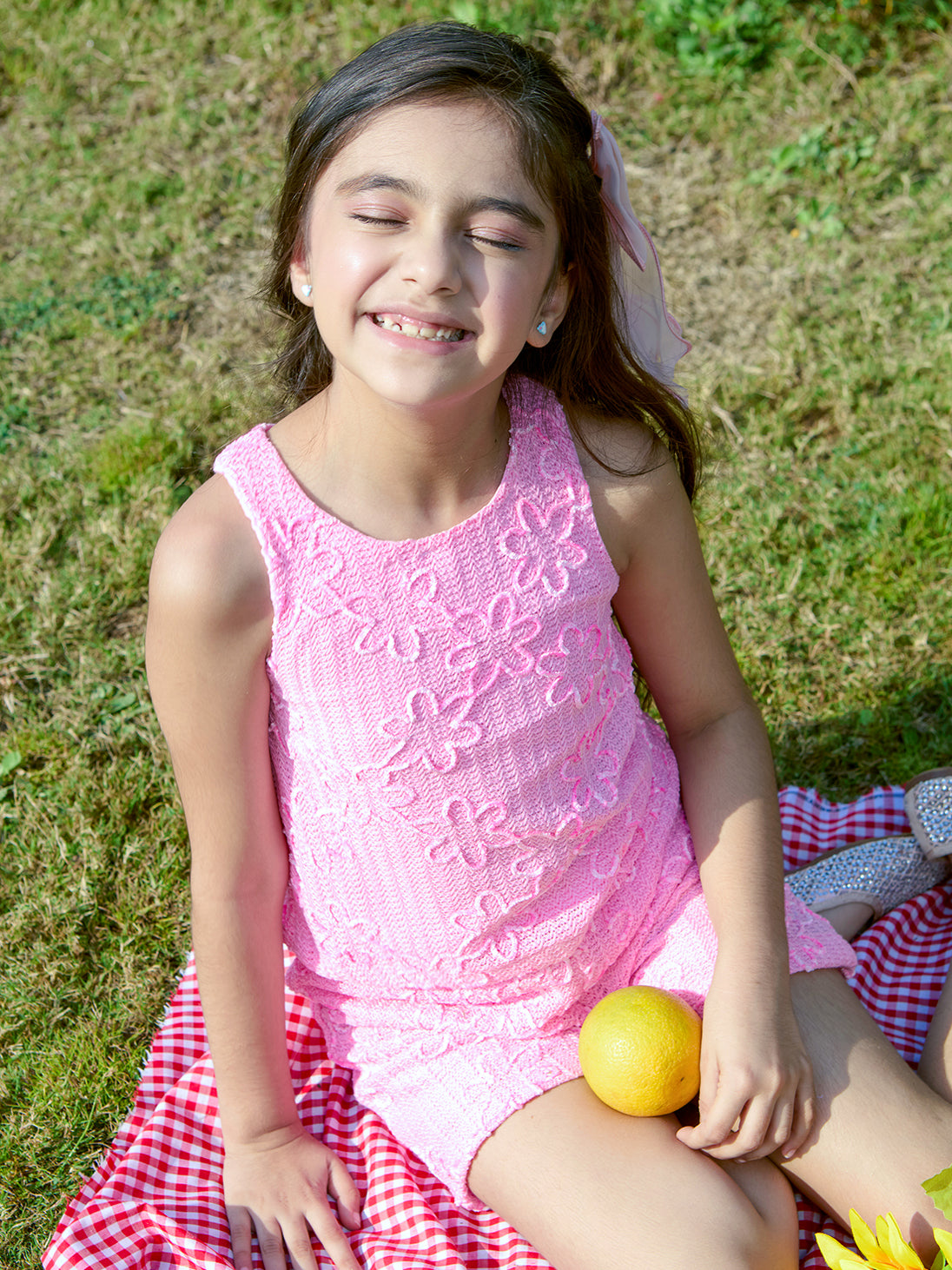 Girls Pink Embroidered Woven Sleeveless Top
