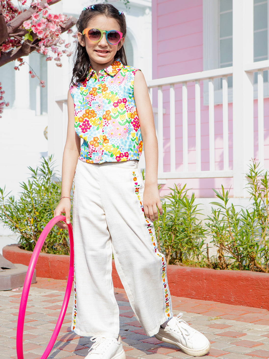 Girls Printed Woven Balloon Fit Sleeveless Top
