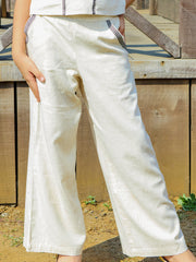 Girls Off White Embroidered Woven Casual Trousers