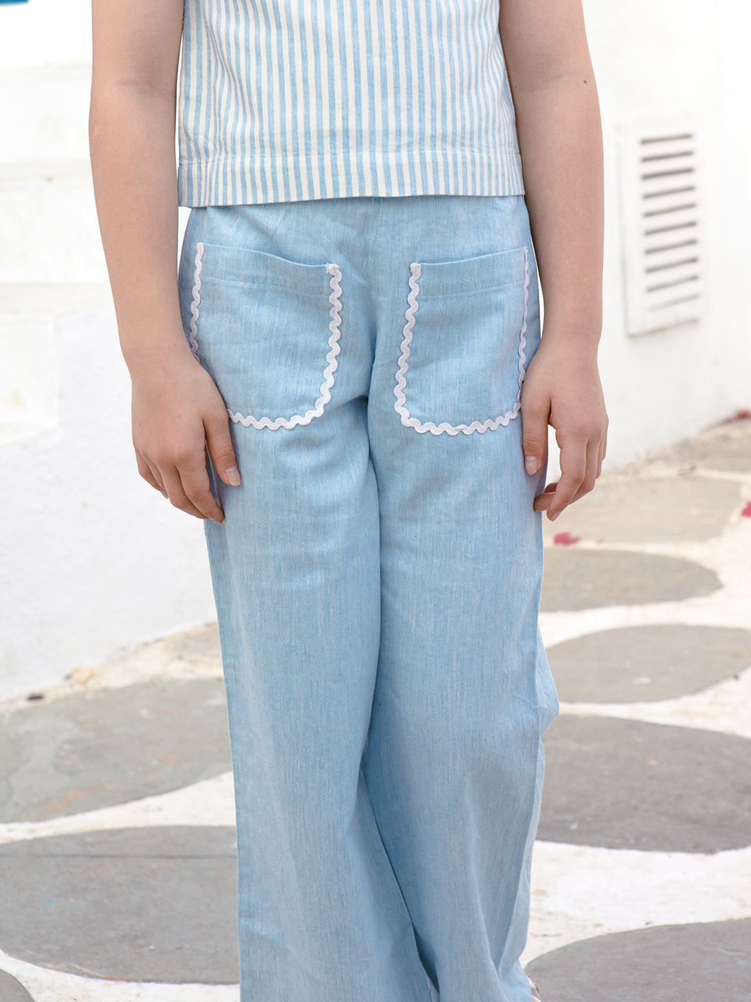 Girls Striped Woven Regular Fit Trousers