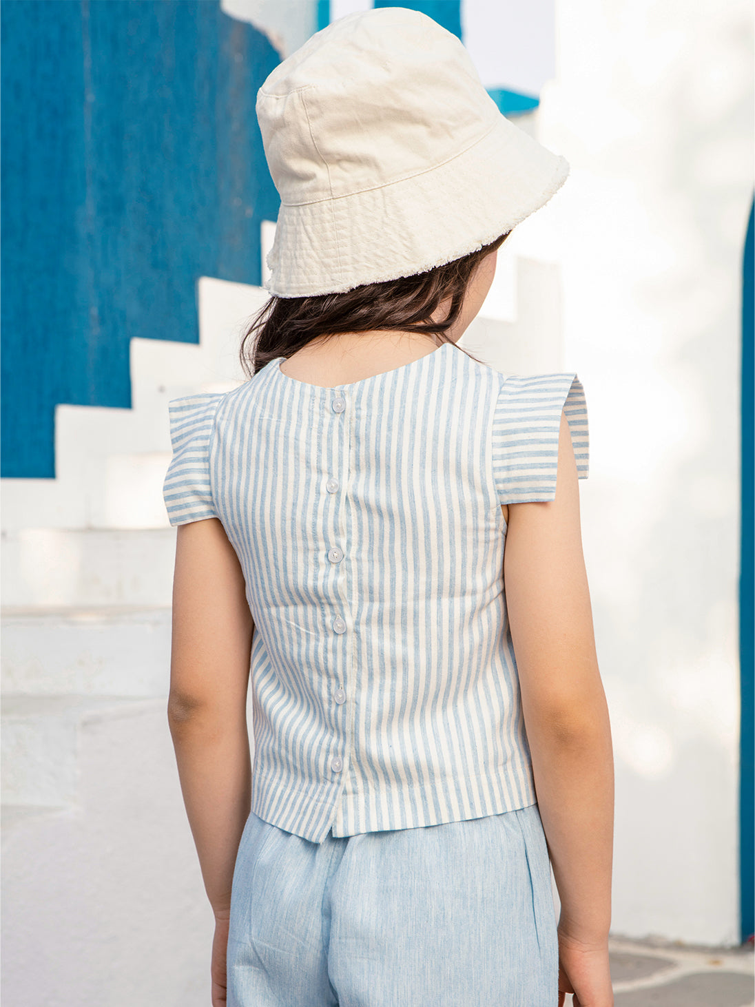 Girls Striped Woven Sleeveless Top