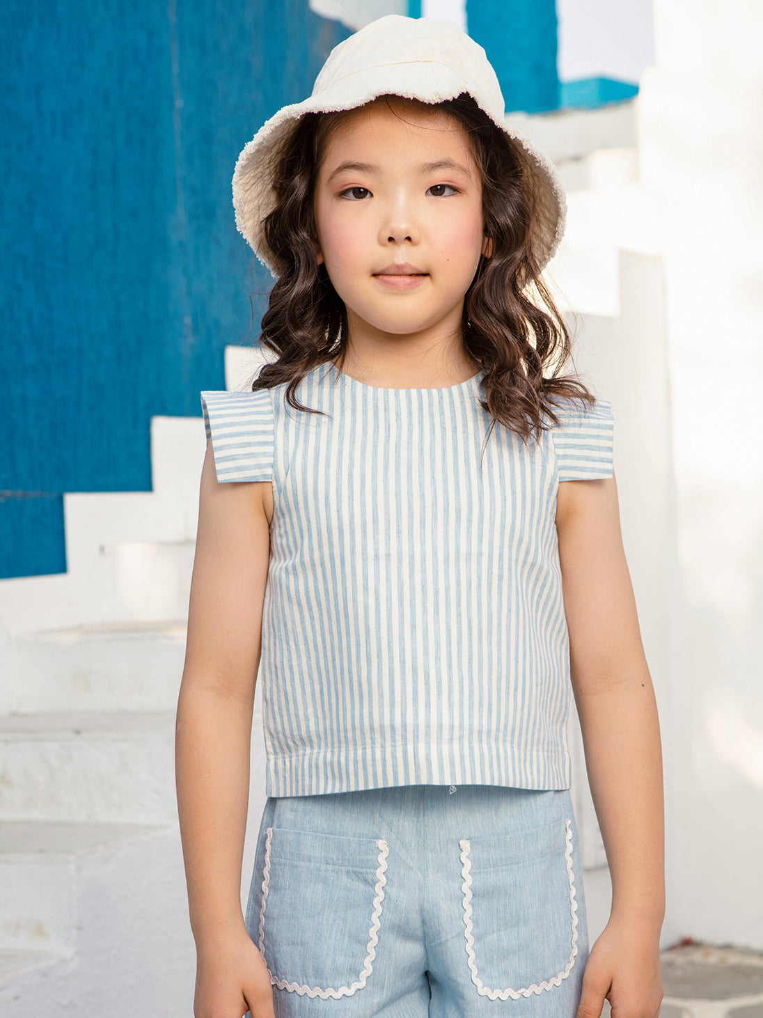 Girls Striped Woven Sleeveless Regular Fit Cord Set