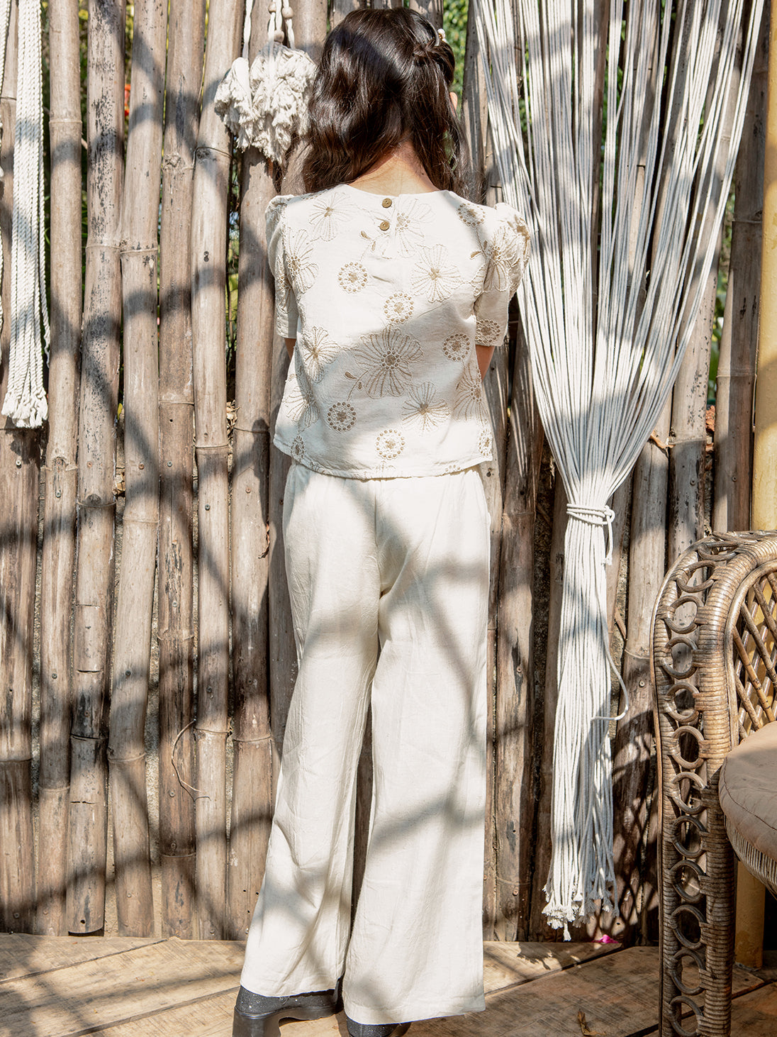 Girls Embroidered Woven Regular Fit Casual Cord Set