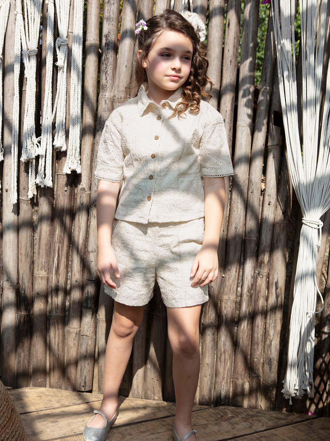 Girls Embroidered Woven Boxy Fit Casual Cord Set