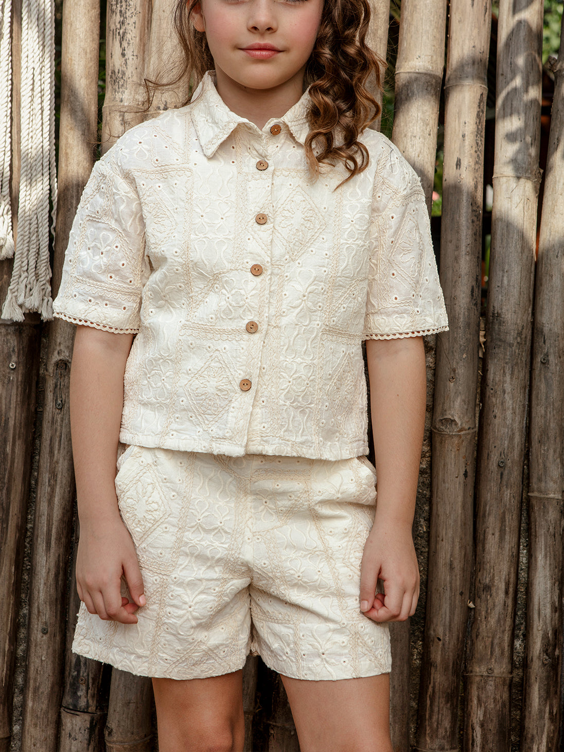 Girls Embroidered Woven Short Sleeve Boxy Fit Cord Set