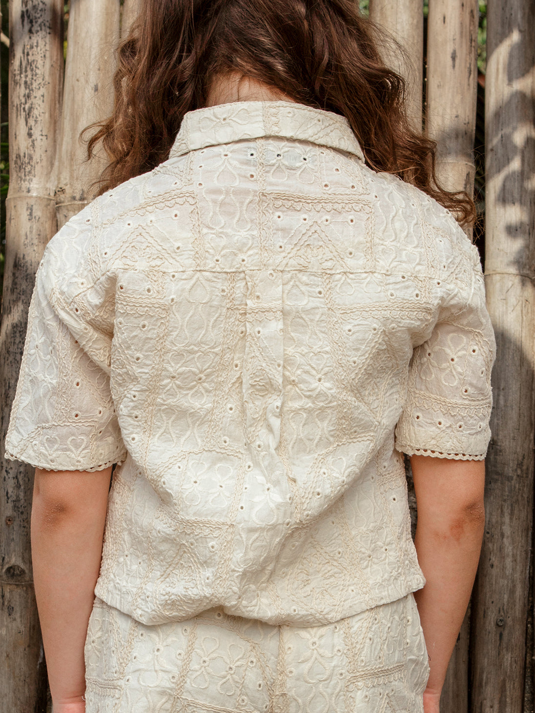 Girls Embroidered Woven Short Sleeve Boxy Fit Cord Set