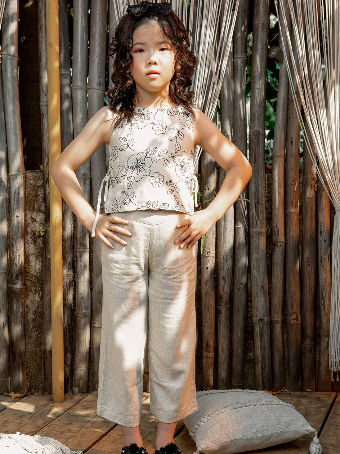 Girls Embroidered Woven Regular Fit Cord Set