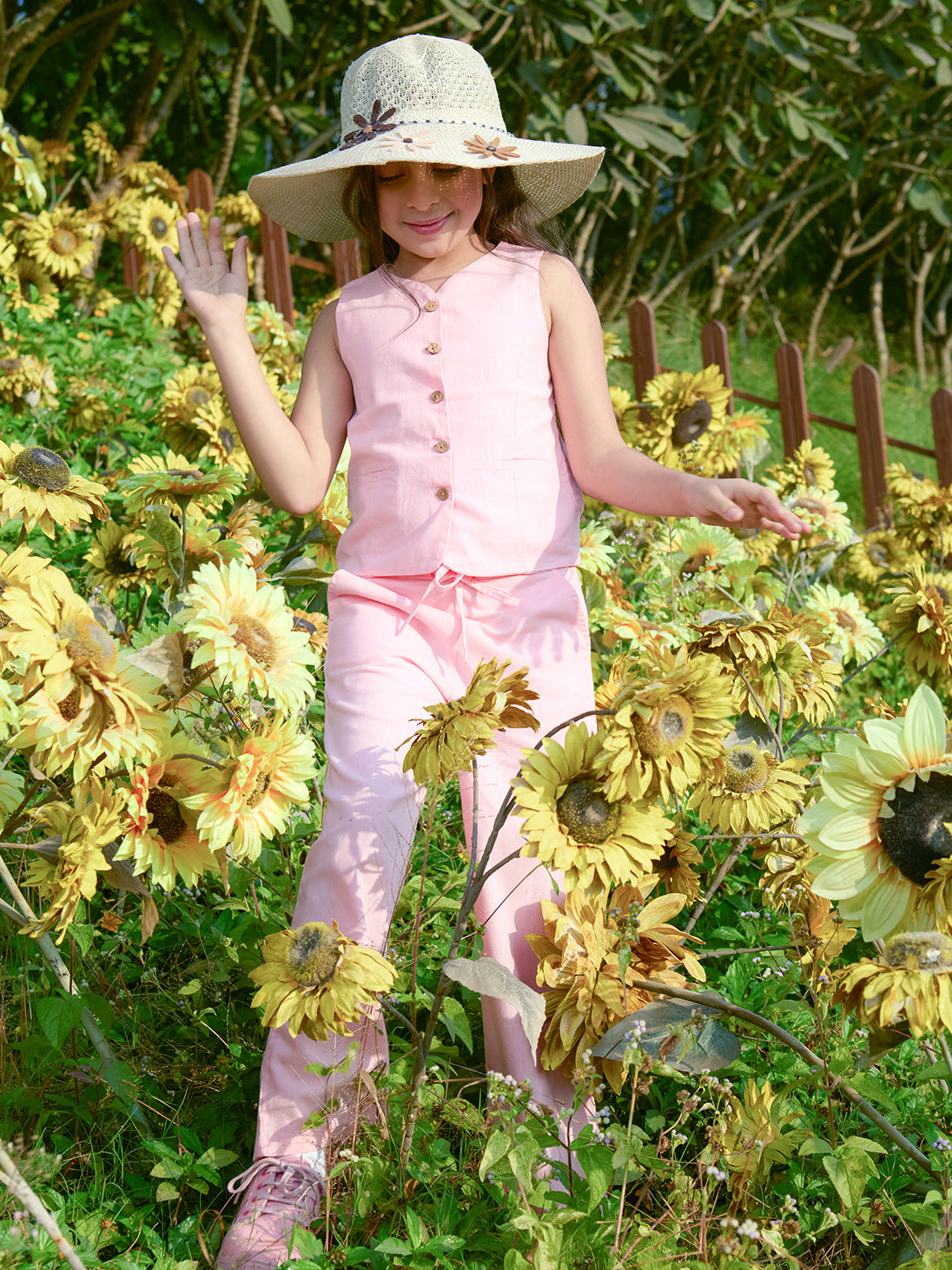 Girls Solid Woven Sleeveless Casual Cord Set