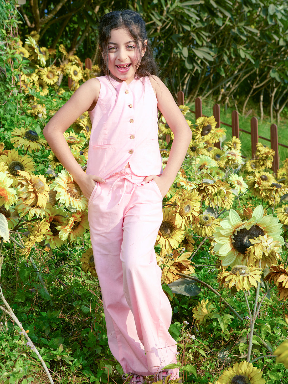 Girls Solid Woven Casual Regular Fit Cord Set