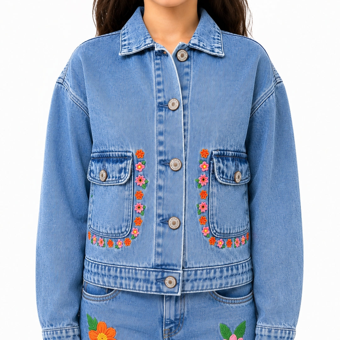 Vitamins Girls Denim Cord Top Stone Blue
