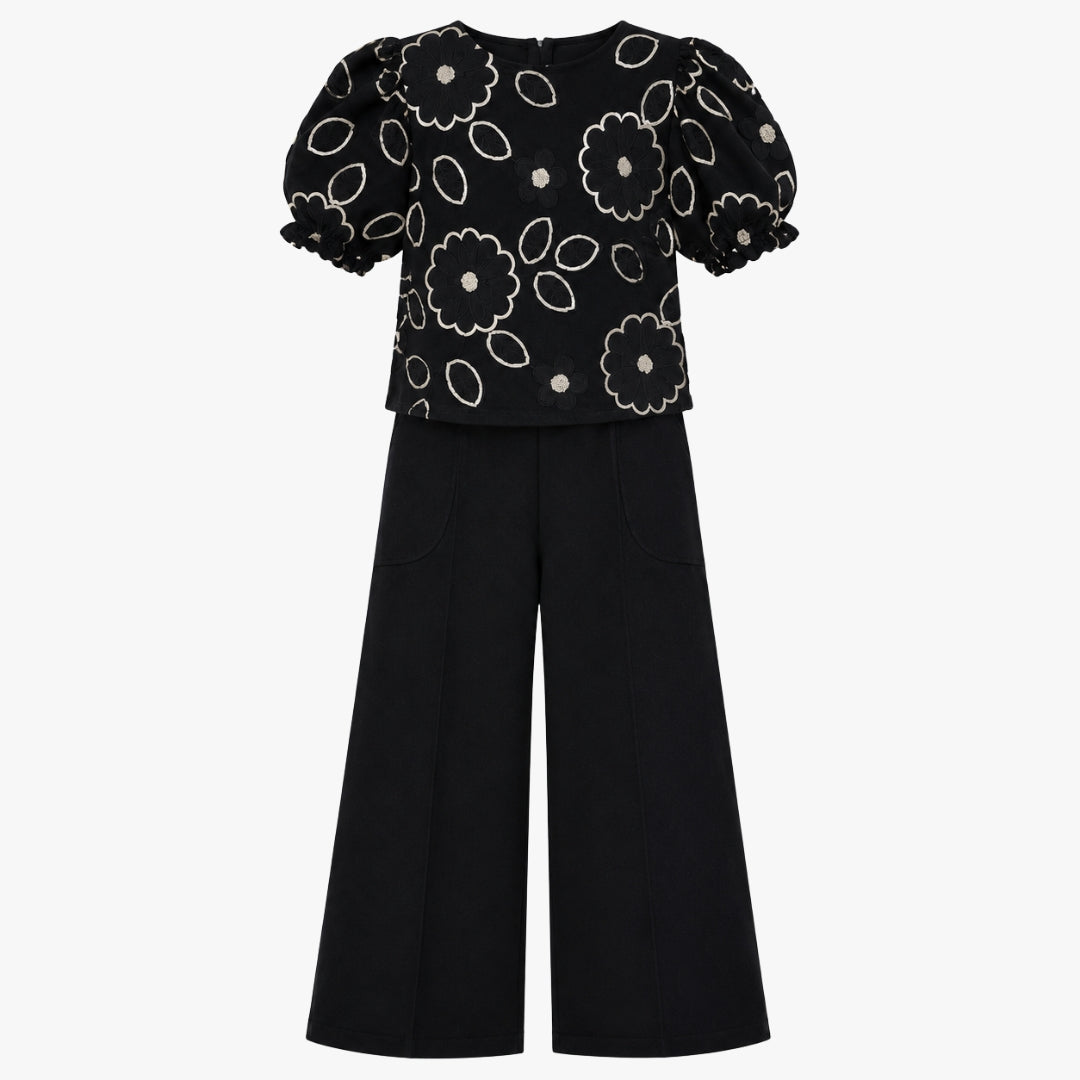 Vitamins Girls Embroidered Cord Bottom Black