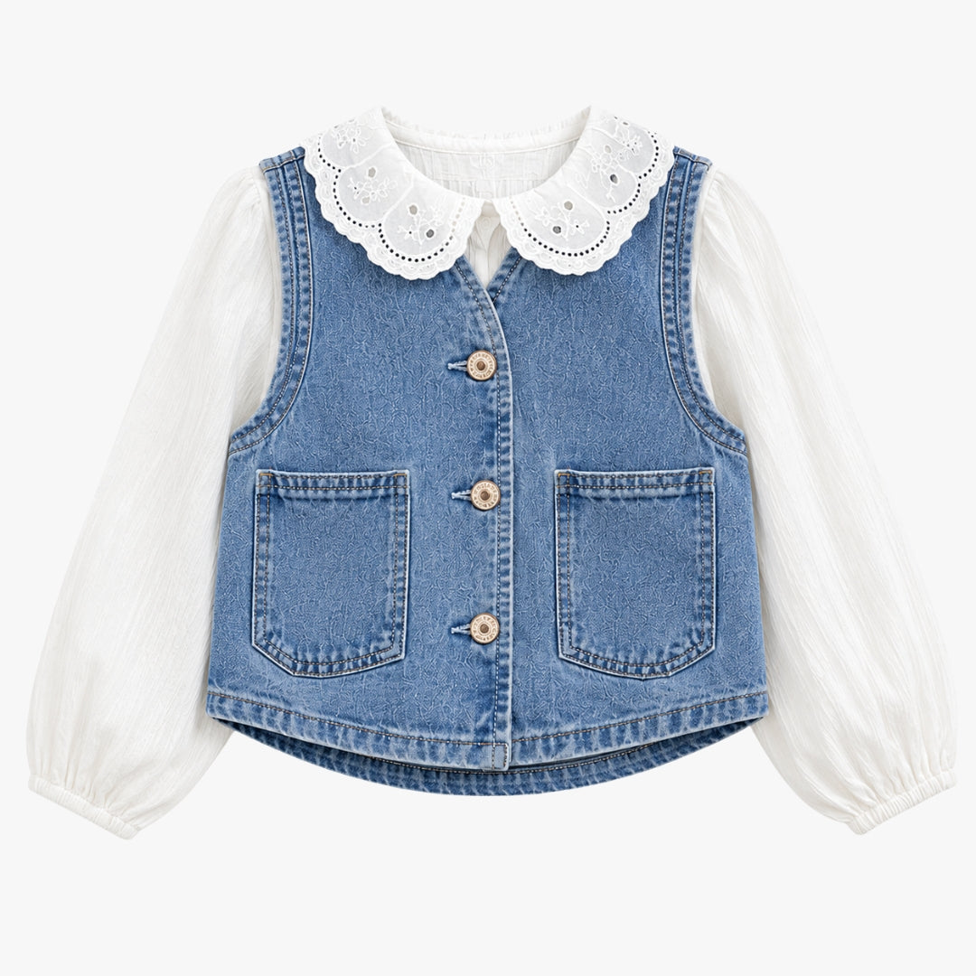 Denim Cord Top for Girls Ice Blue
