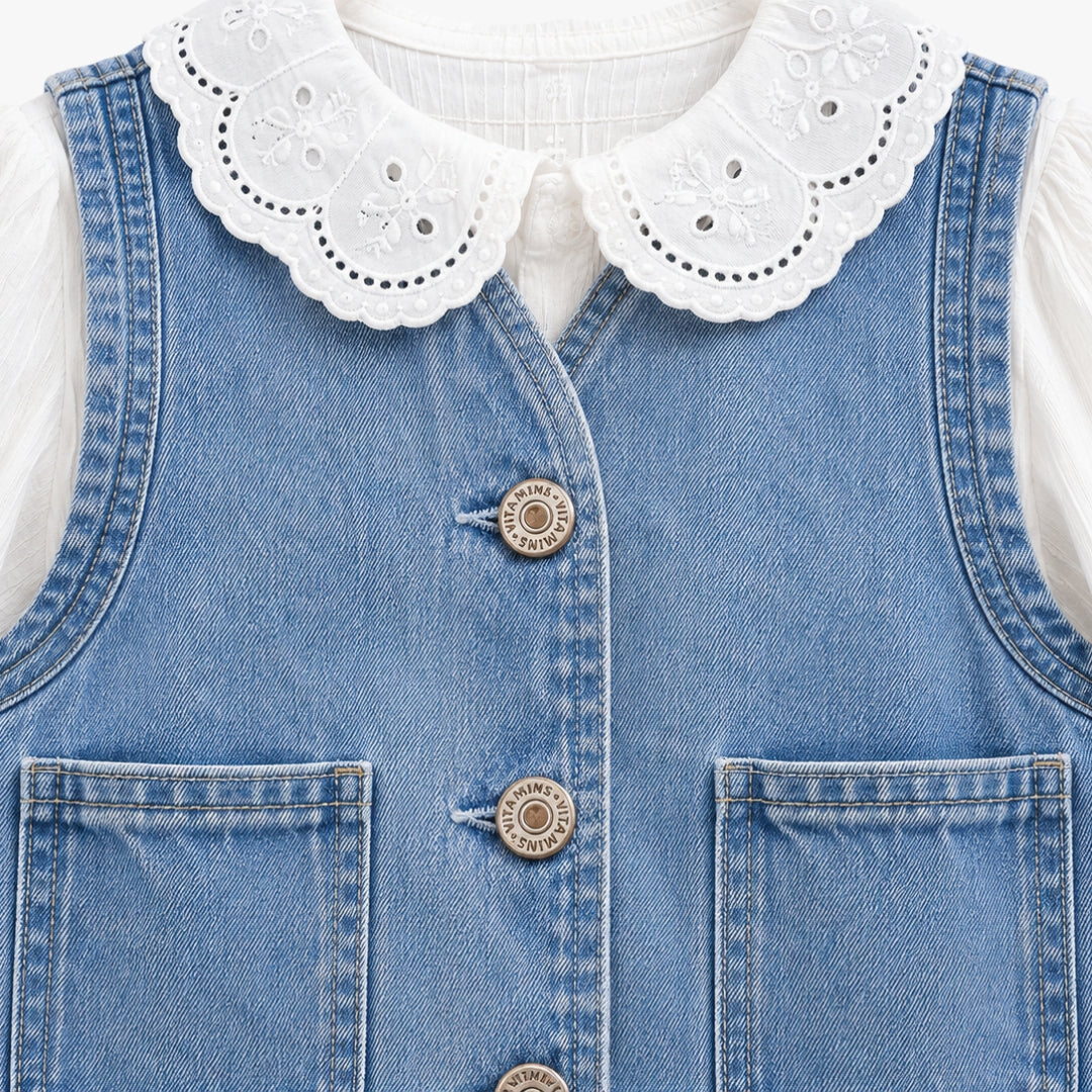 Denim Cord Top for Girls Ice Blue