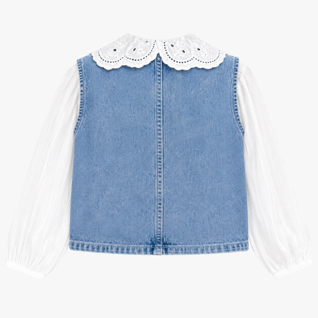Denim Cord Top for Girls Ice Blue
