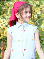 Girls Embroidered Denim Sleeveless Regular Fit Cord Set