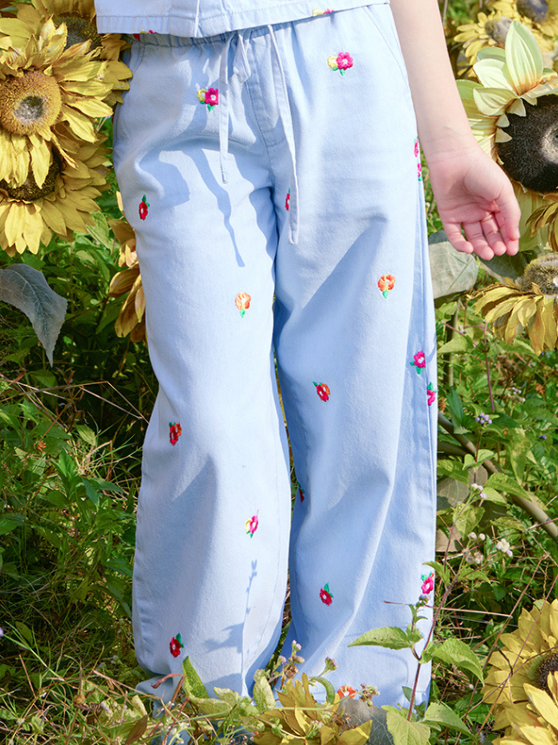 Girls Embroidered Denim Regular Fit Casual Cord Set