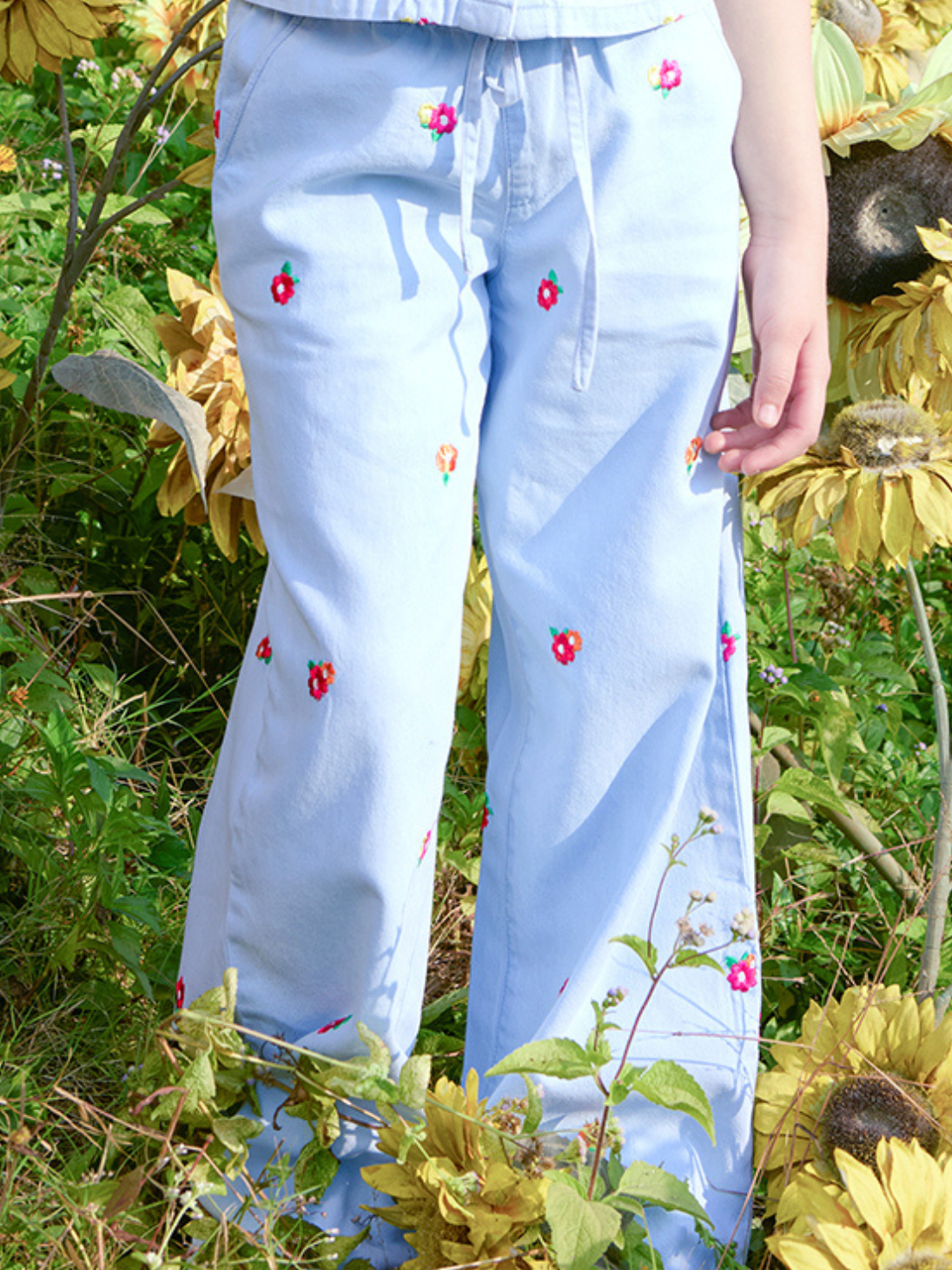 Girls Embroidered Denim Regular Fit Casual Cord Set