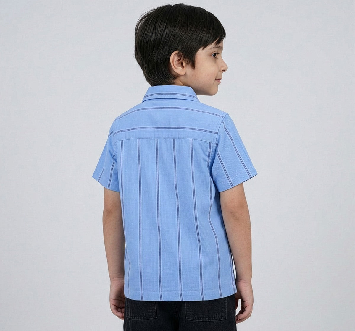 Half Sleeves Corduroy Striper Shirt Blue