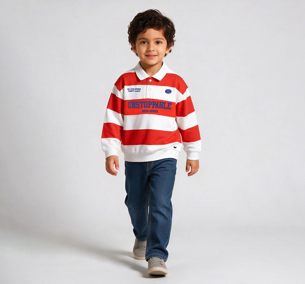 Striped Polo Neck Sweatshirt Red