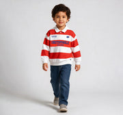 Striped Polo Neck Sweatshirt Red
