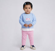 Sweatshirt with Schiffli Mock Layer Blue