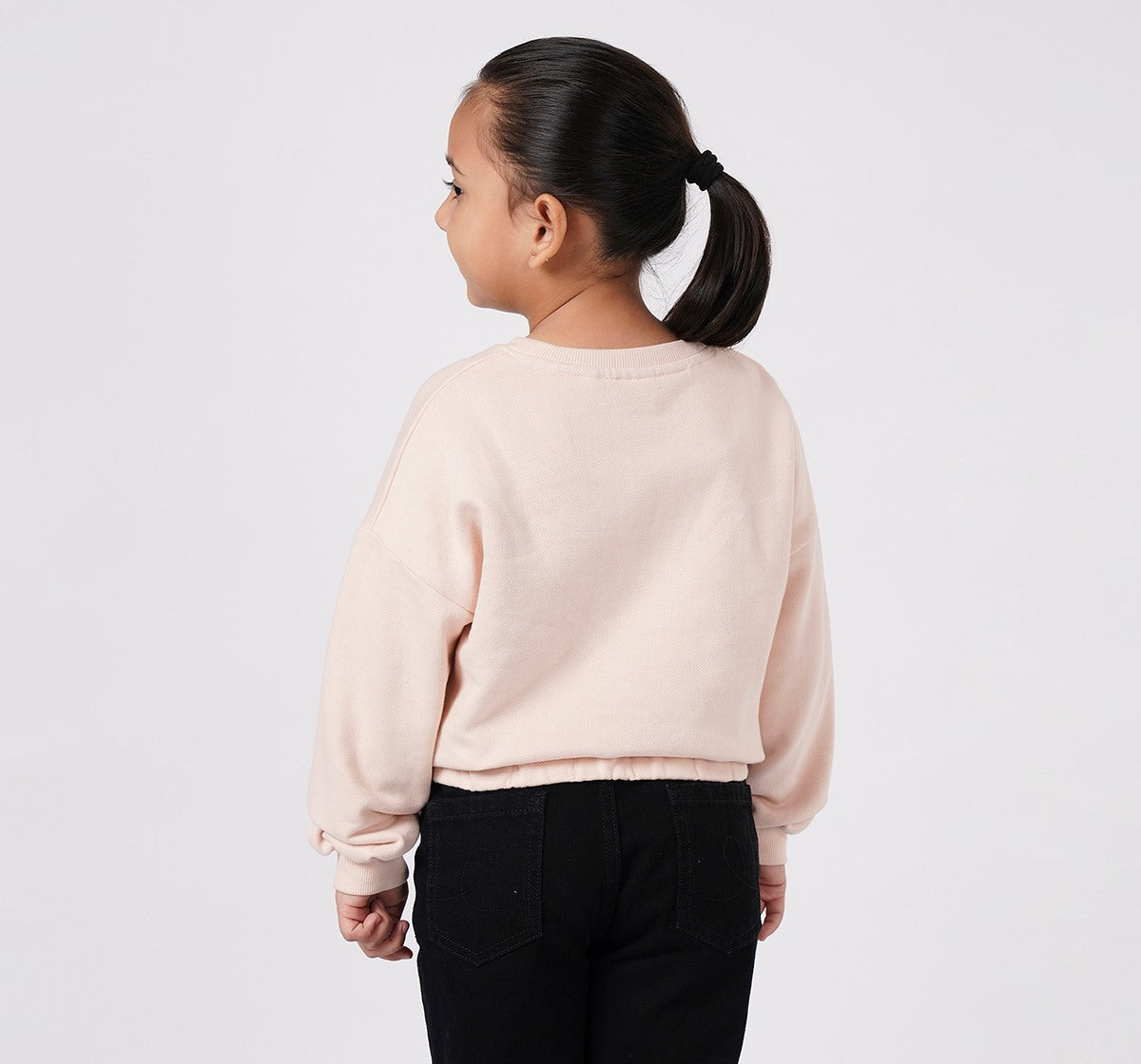 Balloon Hem Sweatshirt with Applique Pink Regular Fit