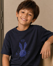 Rare Ones Boys Walko Regular Fit Cotton Blend T-Shirt - Navy