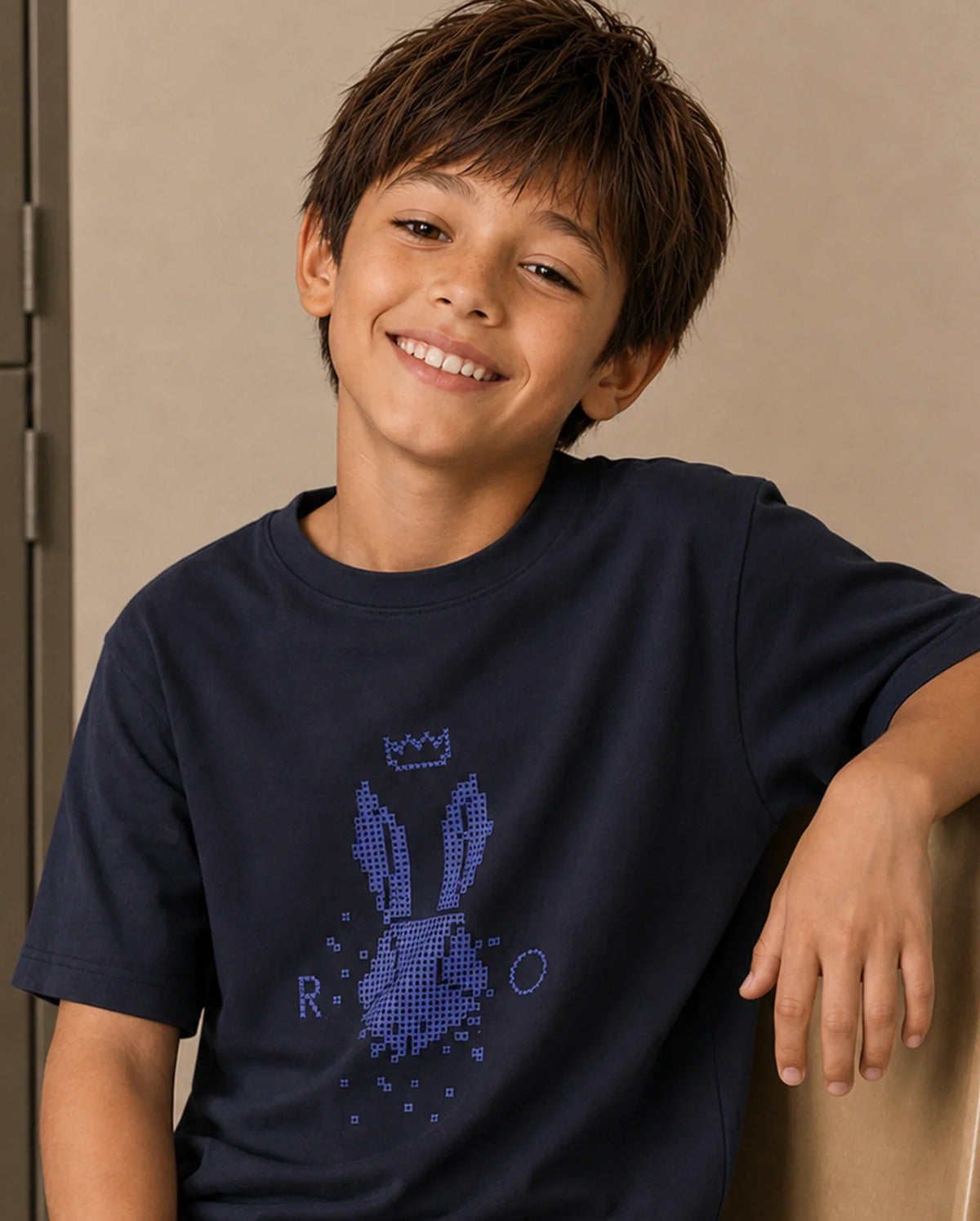 Rare Ones Boys Walko Regular Fit Cotton Blend T-Shirt - Navy