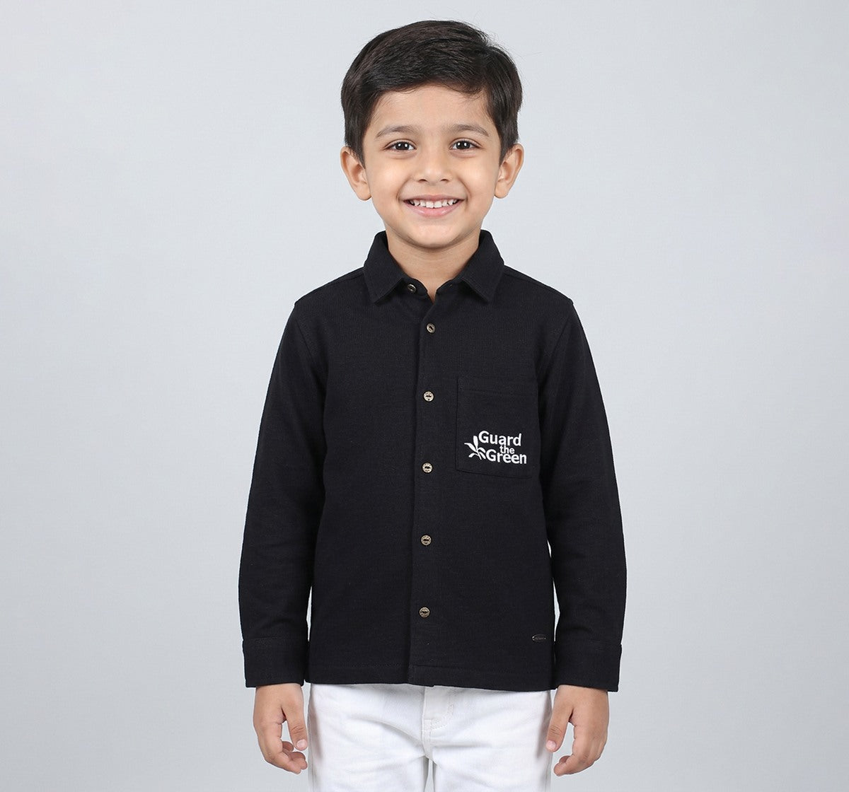 Boys Black Cotton Slub Regular Fit Full Sleeve Shirt
