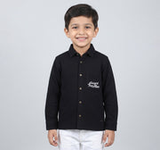 Boys Black Cotton Slub Regular Fit Full Sleeve Shirt