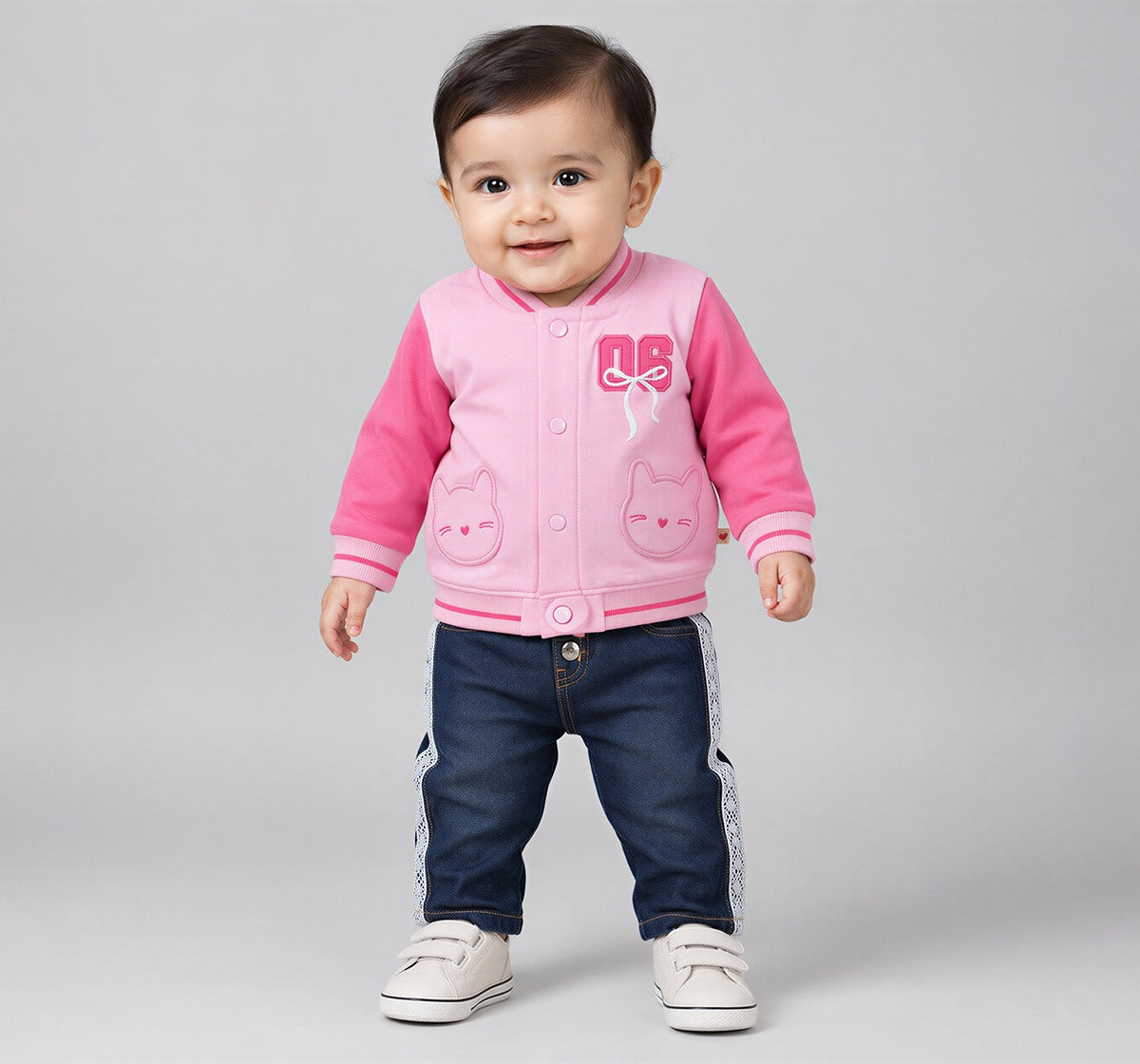Knit Bomber Jacket with Back Print Pink