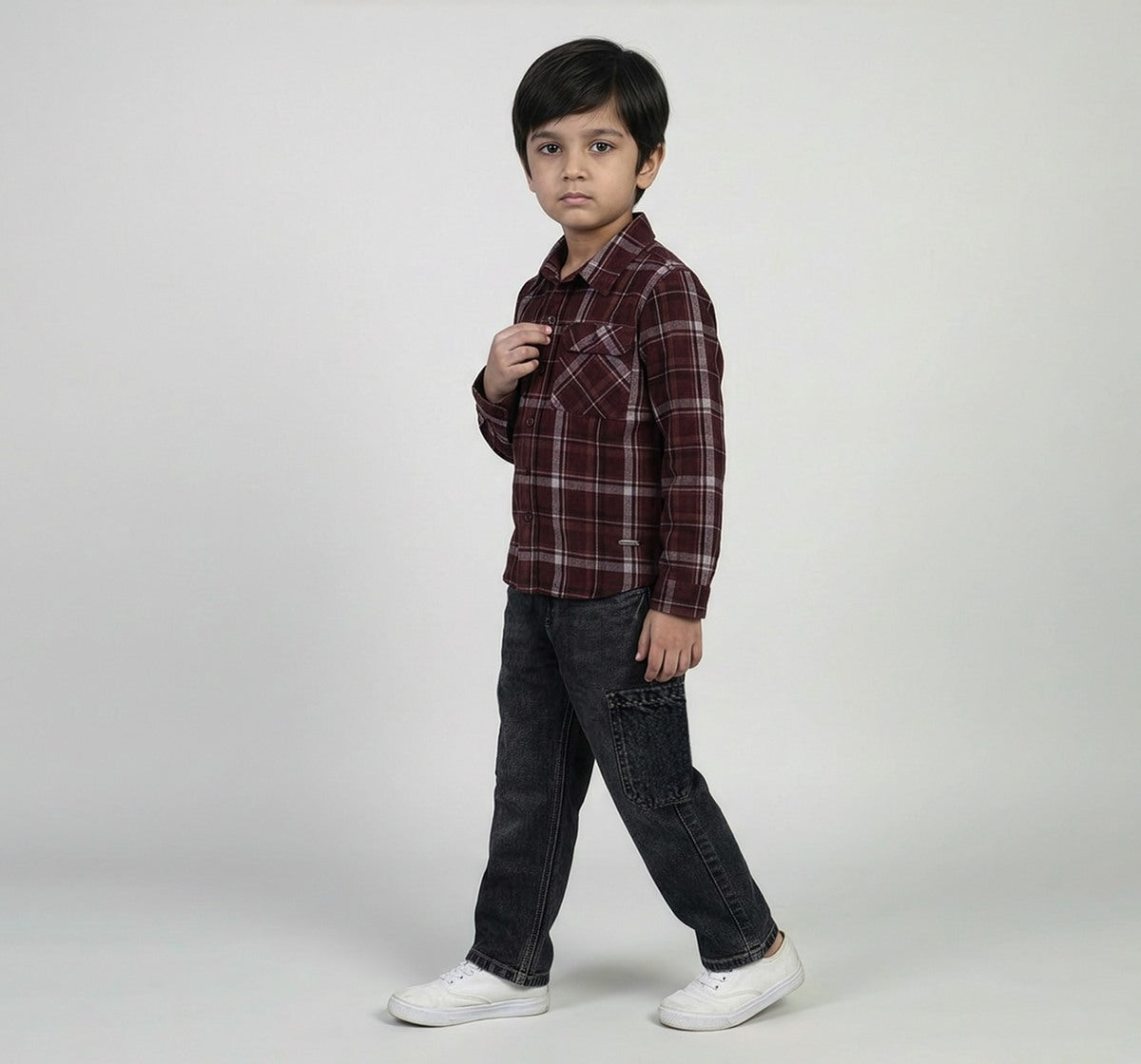 Full Sleeves Corduroy Checks Shirt Maroon