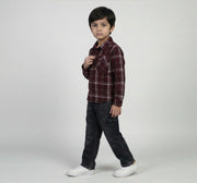Full Sleeves Corduroy Checks Shirt Maroon