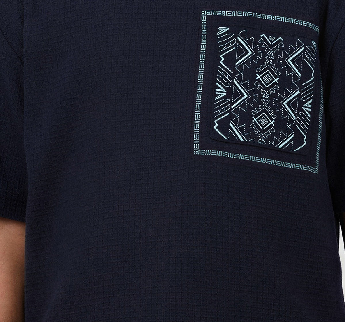 Crew Neck T-Shirt with Pocket Detail Navy